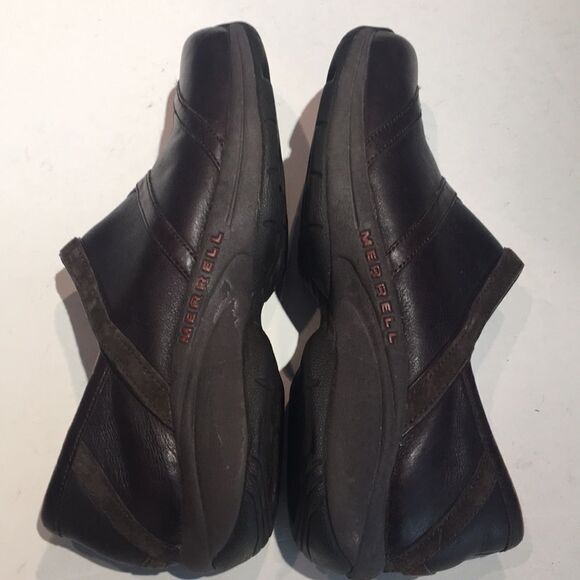 Stylish Comfort: Merrell Ecco Prime Patch Brown Leather Clogs - Size 9 - Picture 9 of 13